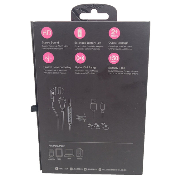 Naztech NX80w Bluetooth Wireless Sports Earphones [Pink/Black] - Picture 2 of 3